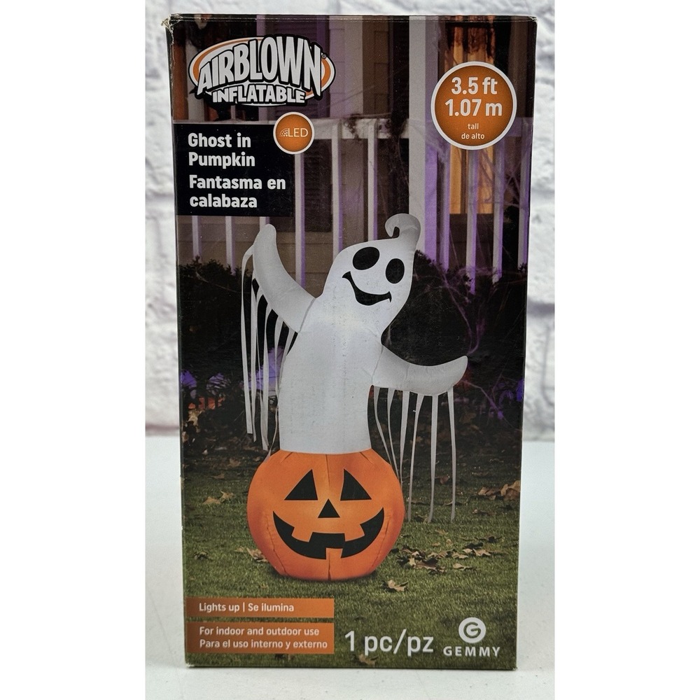 *NEW* Gemmy 3.5' Airblown Inflatable Ghost in Pumpkin Halloween Lights Up